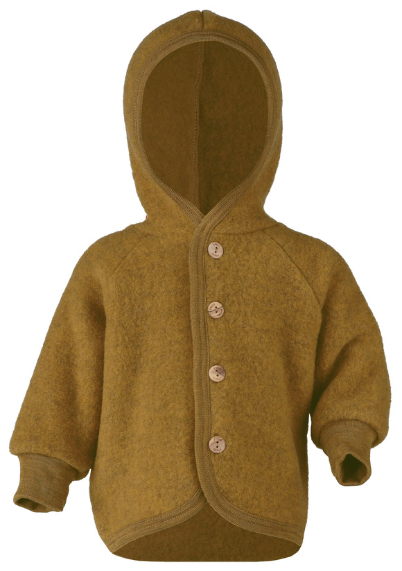 ENGEL WOOL FLEECE HOODED JACKET | BABY-SAFFRON MELANGE FLEECE-74/80 (6-12m)-HOODED JACKET WOODEN BUTTONS-YOOKI