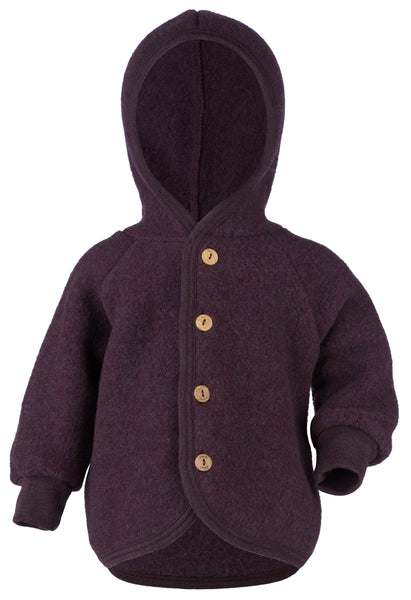ENGEL WOOL FLEECE HOODED JACKET | BABY-PURPLE MELANGE FLEECE-74/80 (6-12m)-HOODED JACKET WOODEN BUTTONS-YOOKI