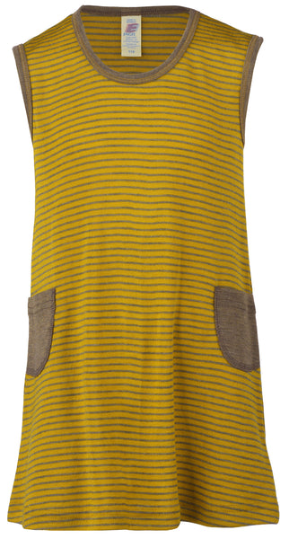 ENGEL WOOL DRESSES | BABY-DRESS | RIB KNIT WOOL SILK-86/92 (12-24m)-SAFFRON & WALNUT-YOOKI