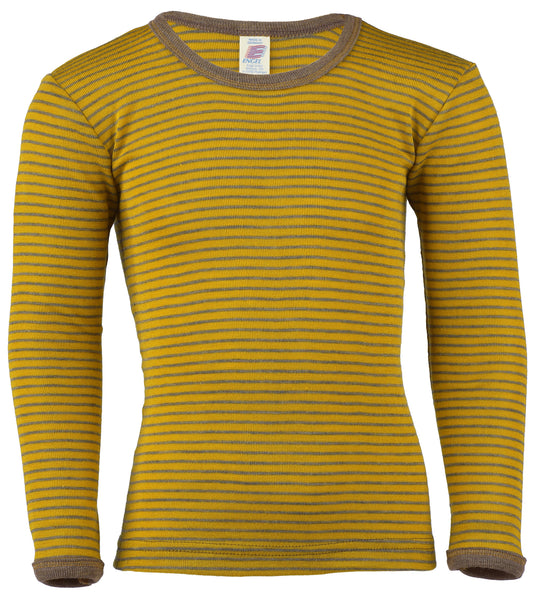 ENGEL WOOL SHIRTS LONG-SLEEVE | BABY & YOUTH-SAFFRON & WALNUT STRIPE Wool Silk Blend-STANDARD LONG-SLEEVE-92 (2-3Y)-YOOKI