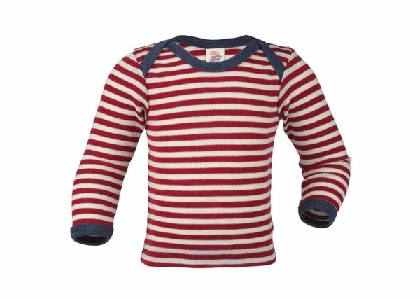 ENGEL WOOL SHIRTS LONG-SLEEVE | BABY & YOUTH-RED NATURAL STRIPE BLUE ACCENTS (ALL WOOL)-ENVELOPE-NECK LONG-SLEEVE-62/68 (3-6m)-YOOKI