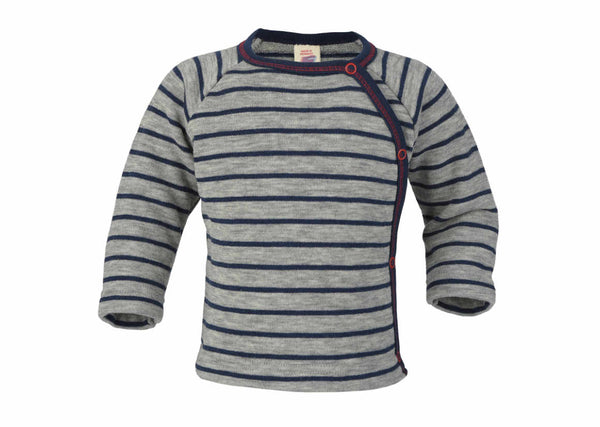 ENGEL WOOL SWEATERS | HOODIES | BABY & YOUTH-TERRY SWEATER | PRESS STUDS ON SIDE-62/68 (3-6m)-GREY/NAVY STRIPE-YOOKI
